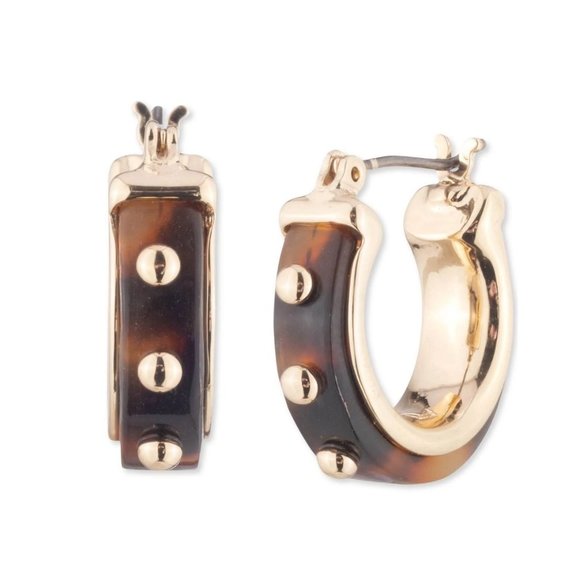 NWT Ralph Lauren Tortoise Gold Studded Bangle Clamper Bracelet Huggie Earrings - Picture 2 of 14